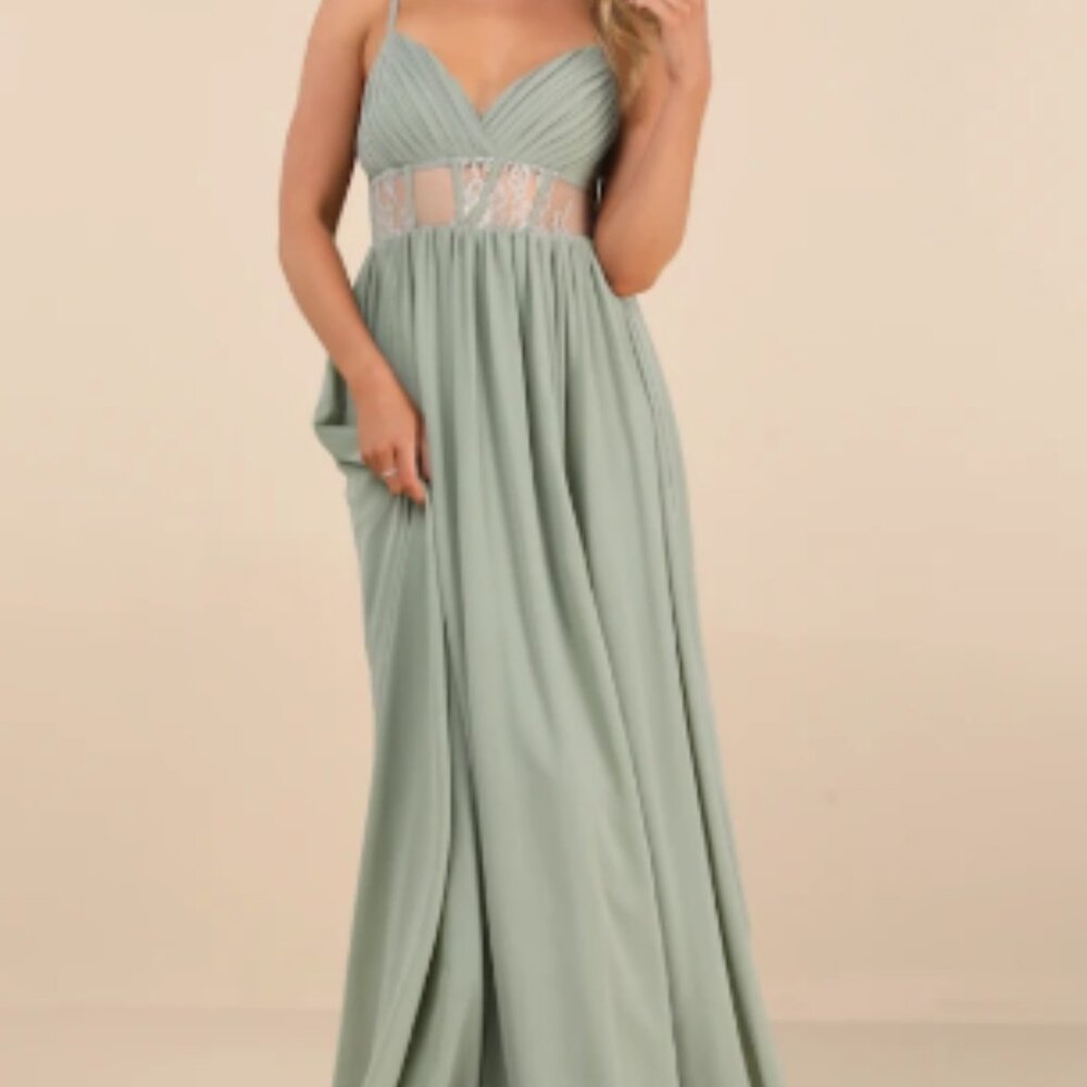 Lulu's "Kaylin" Wedding Guest Dress - Size Large - Sage Green - Maxi